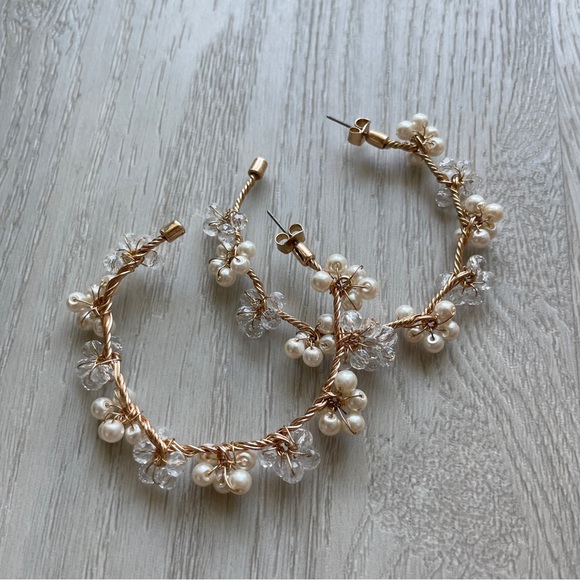 BRAND NEW Zara Crystal Drop Hoop Earrings, Gold - Picture 5 of 8